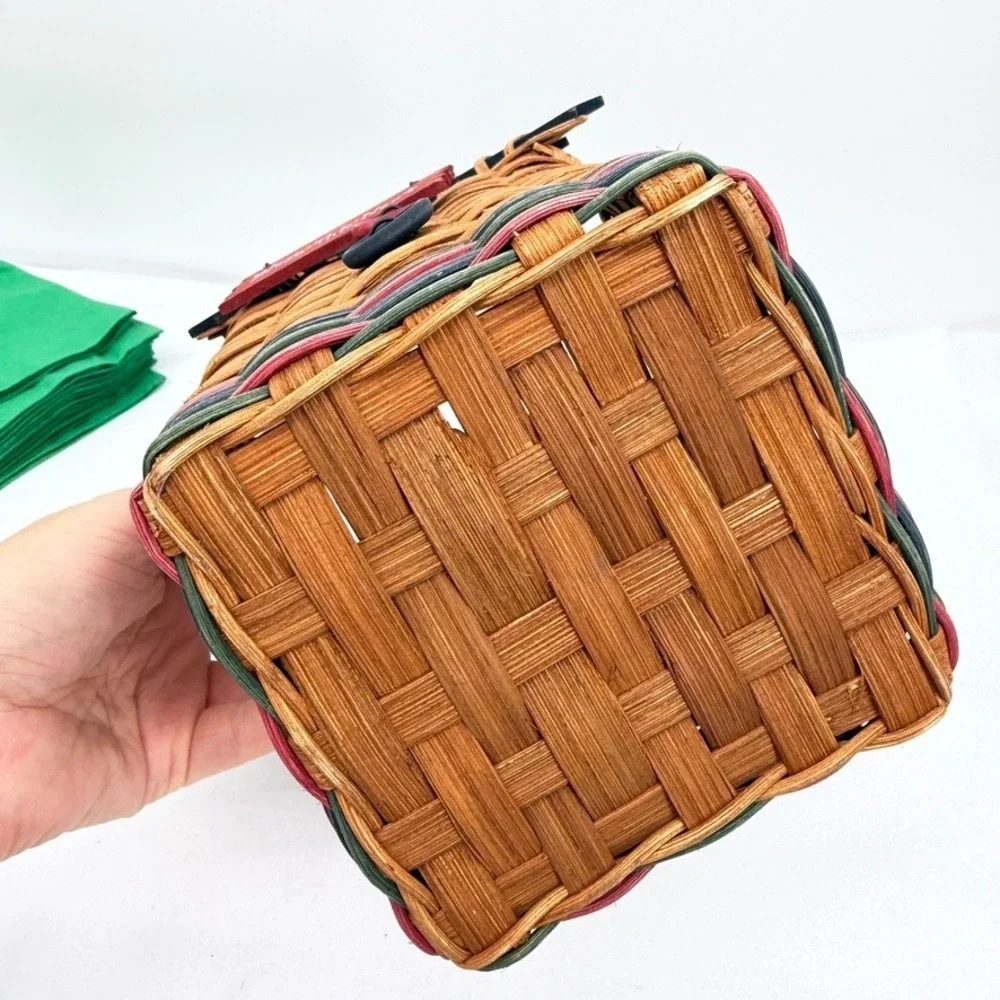 Napkin Holder Basket w/ Handle Bless This Nest Birdhouse Woven Country Decor